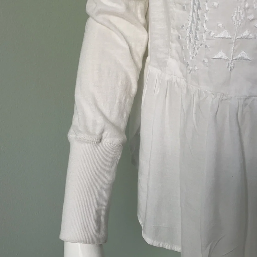 Free People white long sleeve embroidered shirt